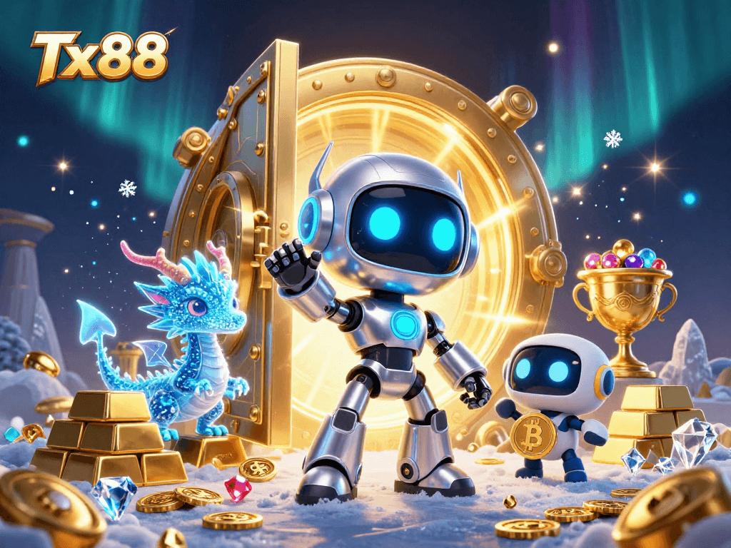 Engage with the Tx88 casino experience featuring a vibrant scene with characters and treasure elements.