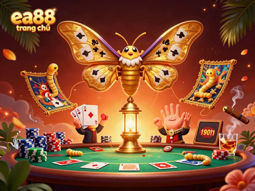 Experience thrilling gameplay with ea88 trang chủ, featuring colorful poker elements and a majestic atlas moth.