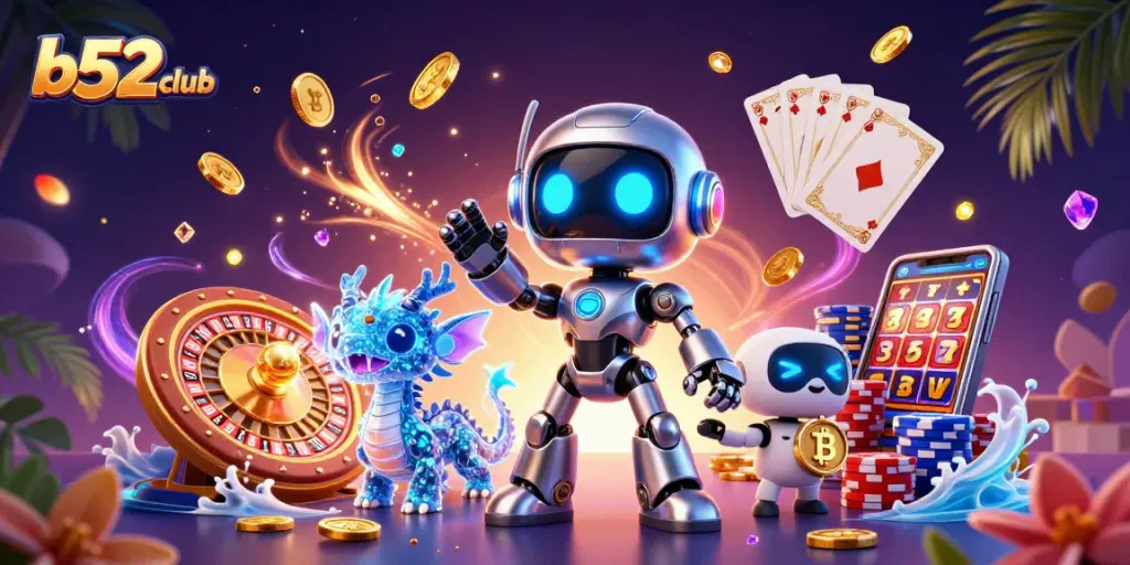 Experience excitement at b52club with a vibrant 3D casino scene illustrating thrilling gaming elements.