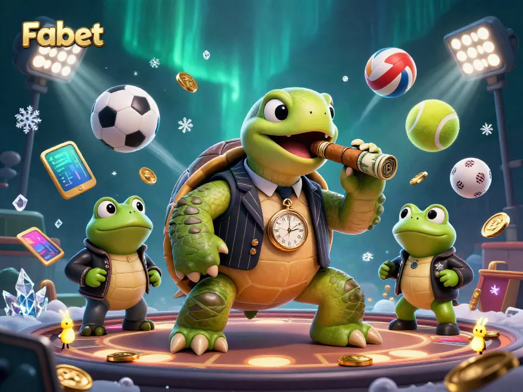 Engage in thrilling betting adventures at Fabet with vibrant casino scene surrounded by colorful sports elements.