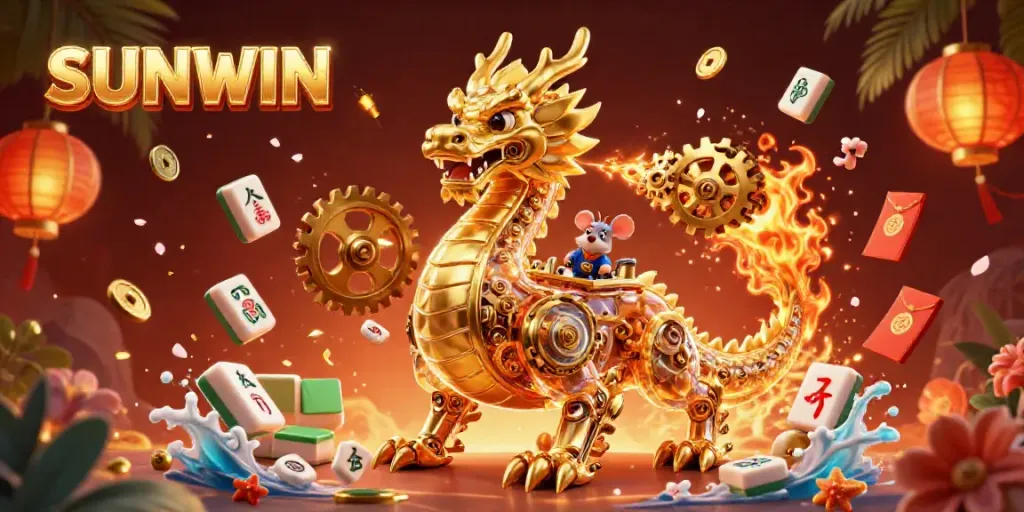Experience rewarding gameplay with SUNWIN casino's vibrant dragon illustration featuring dynamic gambling elements.