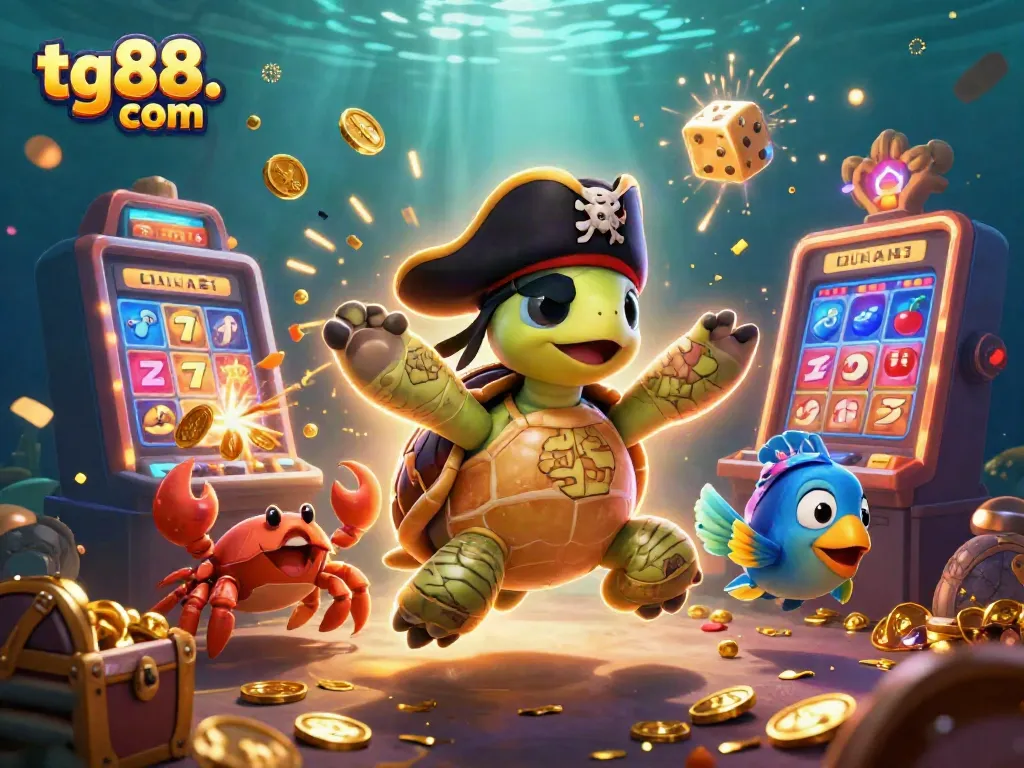 Engaging 3D scene showcasing tg88. com's vibrant pirate-themed casino adventure with treasure and gaming elements.