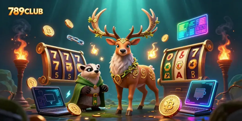 Engage with the vibrant 789CLUB casino atmosphere featuring spirited characters and dynamic game elements.