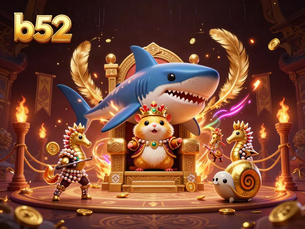 Engage with the b52 thrilling atmosphere, where a golden hamster king presides over a vibrant casino scene.