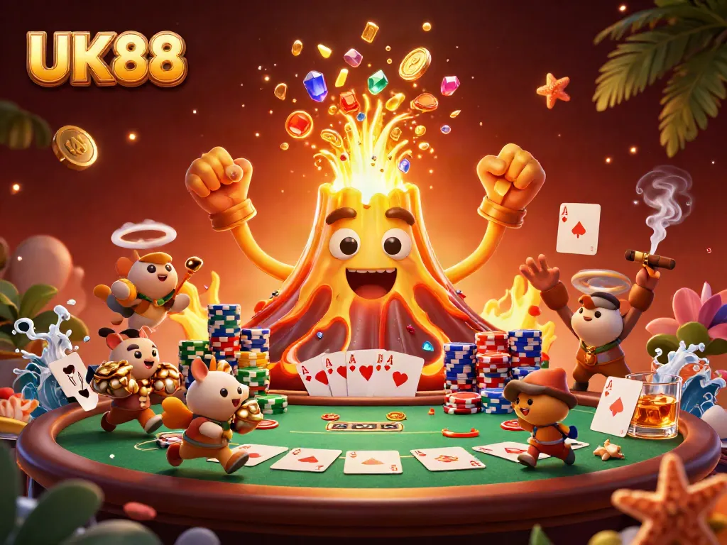 Experience thrilling gameplay at UK88 with exciting poker scenes and vibrant treasures.