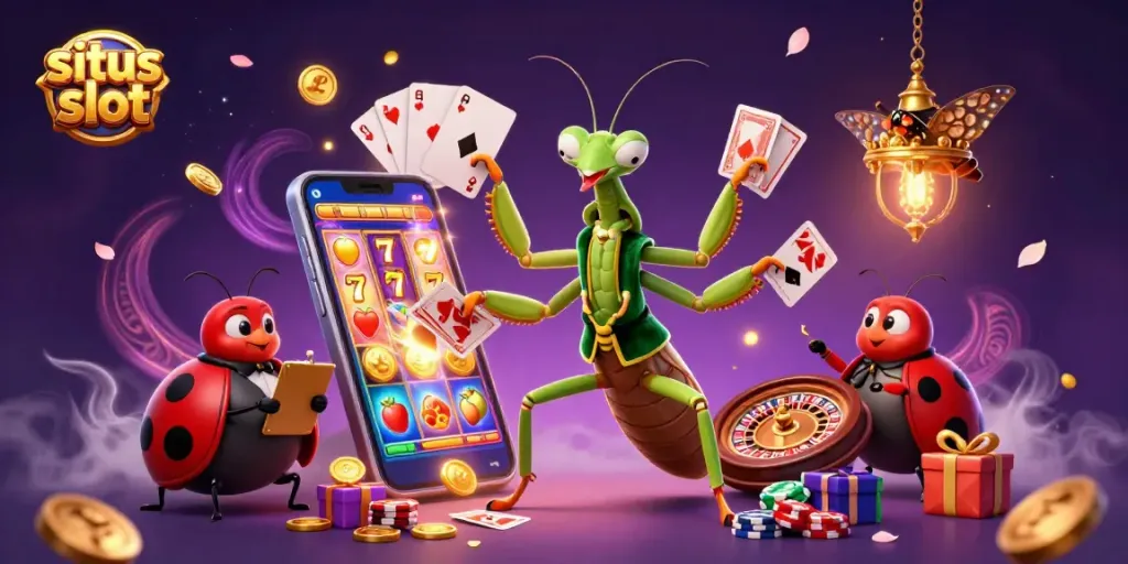 Engage with exciting situs slot adventures featuring a giant praying mantis card sharp and ladybug pit boss.