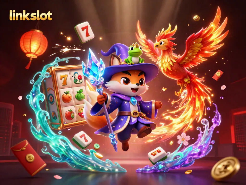 Experience the thrill of link slot with a magical wizard fox, phoenix, and spinning reels.