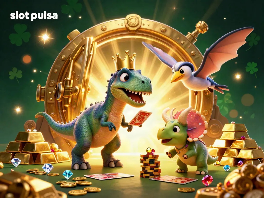 Experience the thrill of slot pulsa with engaging characters in a vibrant, casino-themed scene.