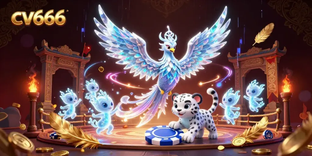 Experience the magic of cv666 through a vibrant 3D illustration featuring a phoenix and mystical characters surrounded by gaming elements.