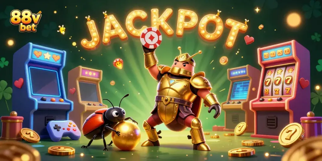 Celebrate wins with 88v bet in this vibrant 3D casino scene, featuring rich game elements.