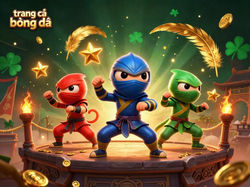 Bet on trang cá cược bóng đá with a vivid 3D illustration of ninja chameleons and dynamic casino elements.