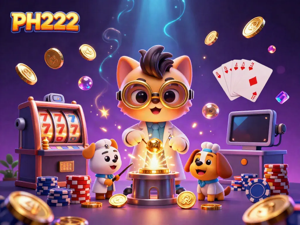 Experience thrilling winning moments with PH222 in this vibrant 3D illustration showcasing casino excitement.