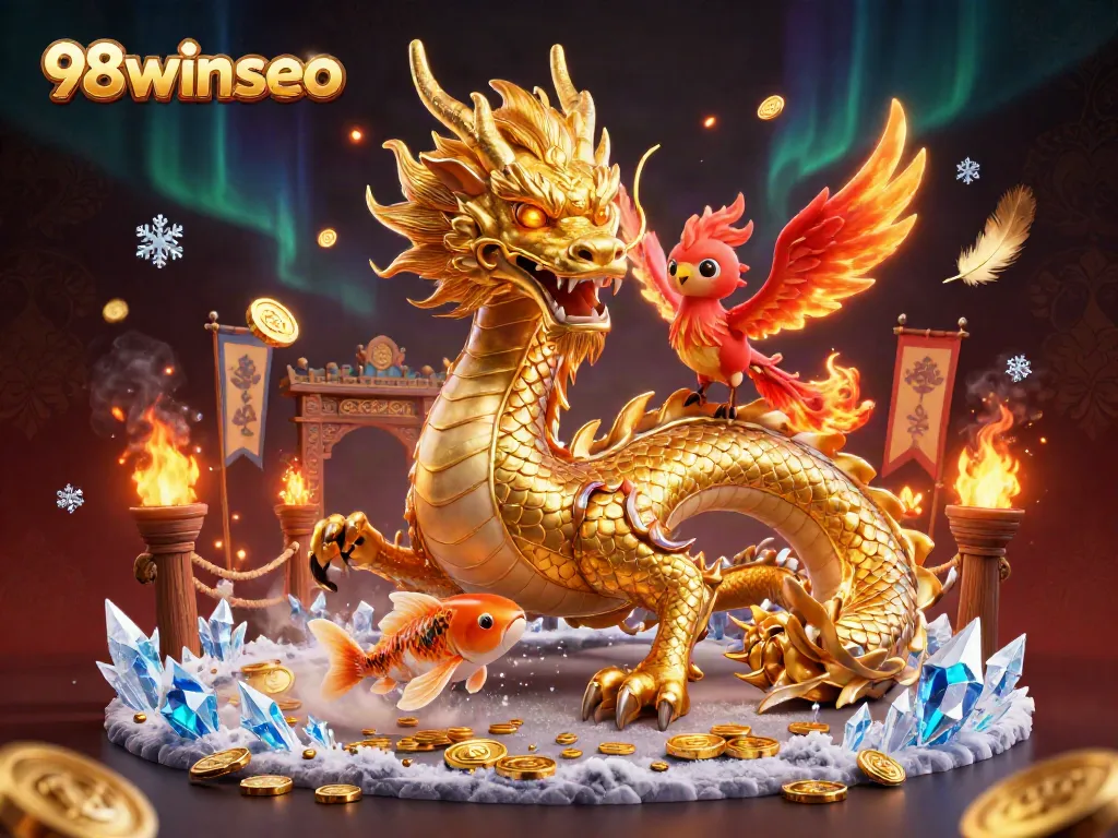 Experience thrilling wins at 98winseo with a golden dragon, phoenix, and koi fish in dynamic casino action.