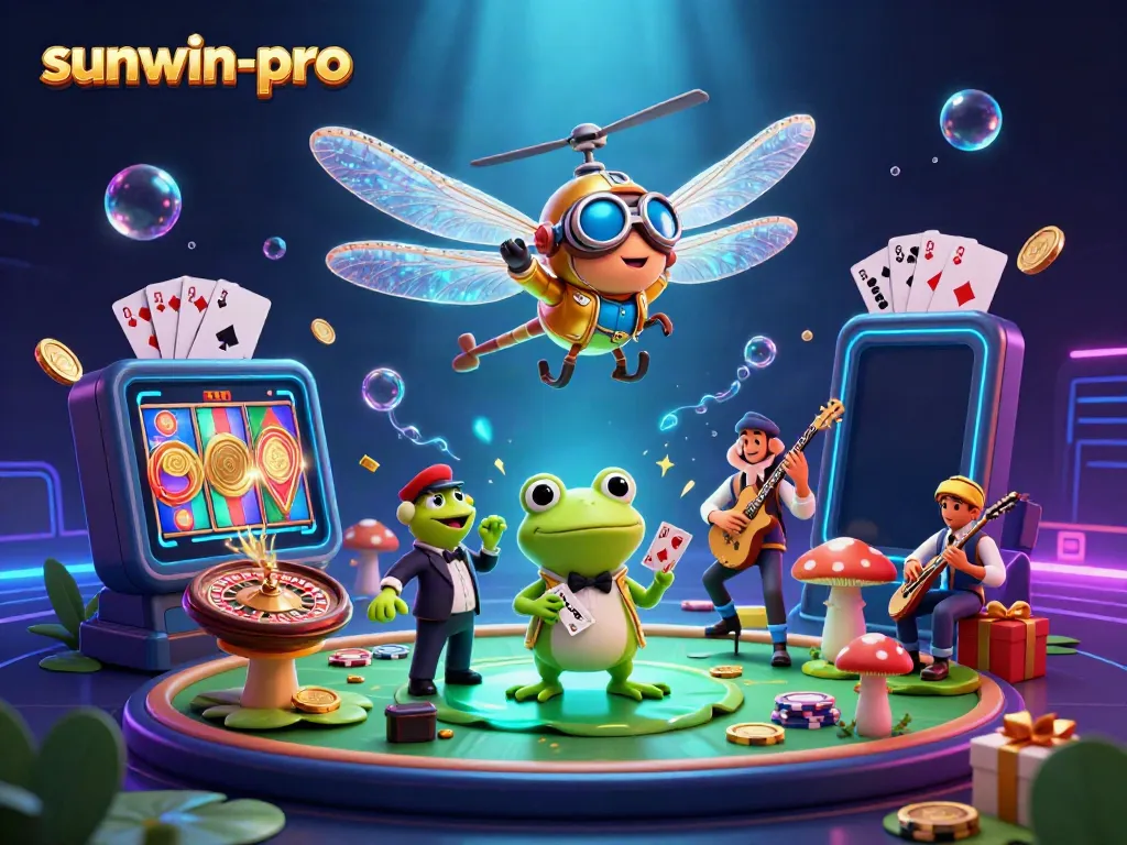 Experience the excitement with sunwin-pro's interactive casino scene featuring vibrant characters and dynamic game elements.