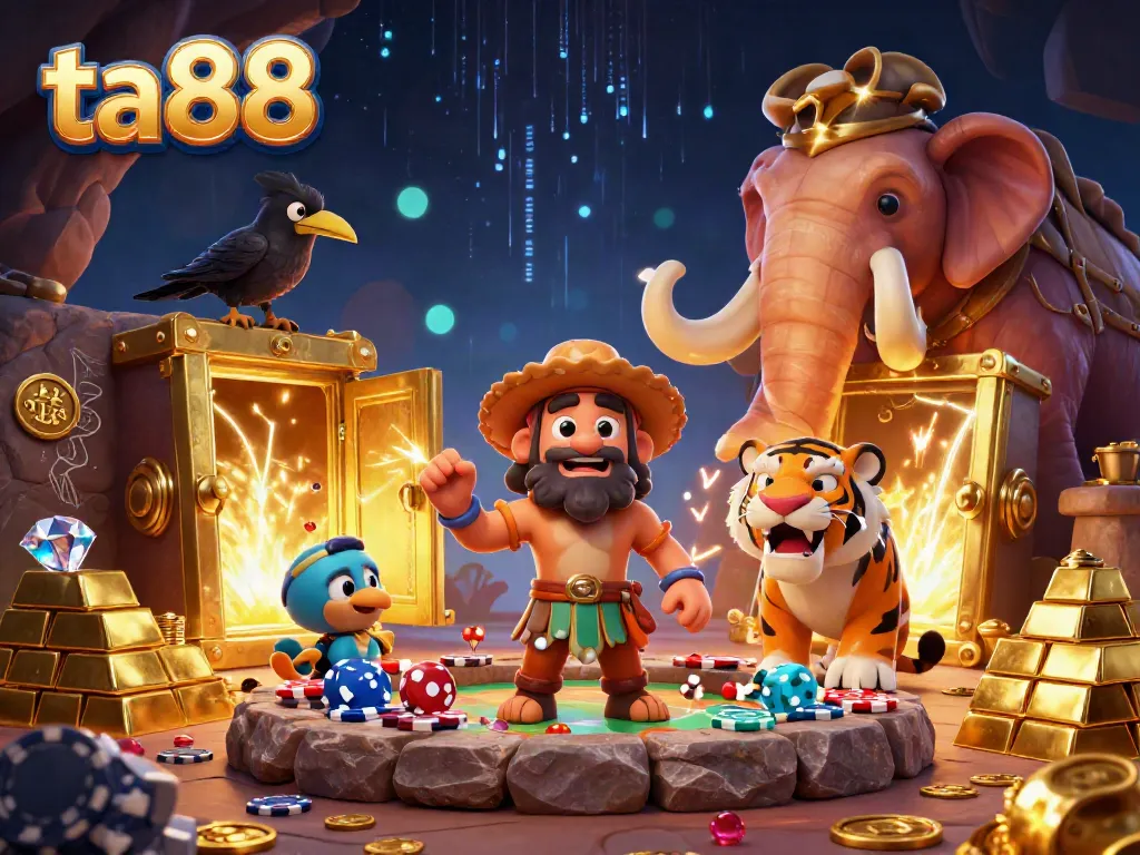 Experience thrilling gameplay at ta88 with a caveman and sabertooth tiger running a vibrant prehistoric casino.