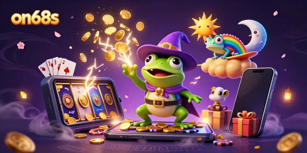 Experience exciting gameplay at on68s with a magical scene of gold coins and characters in action.