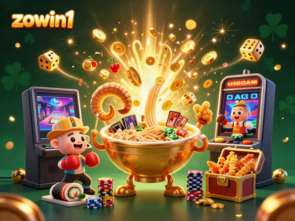 Experience excitement at zowin1 with vibrant 3D characters, jackpot slots, and festive casino elements.