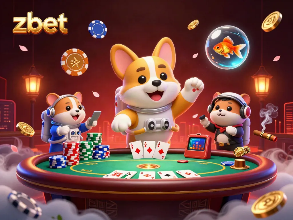 Float in the zbet casino experience with corgi astronauts and poker fun.