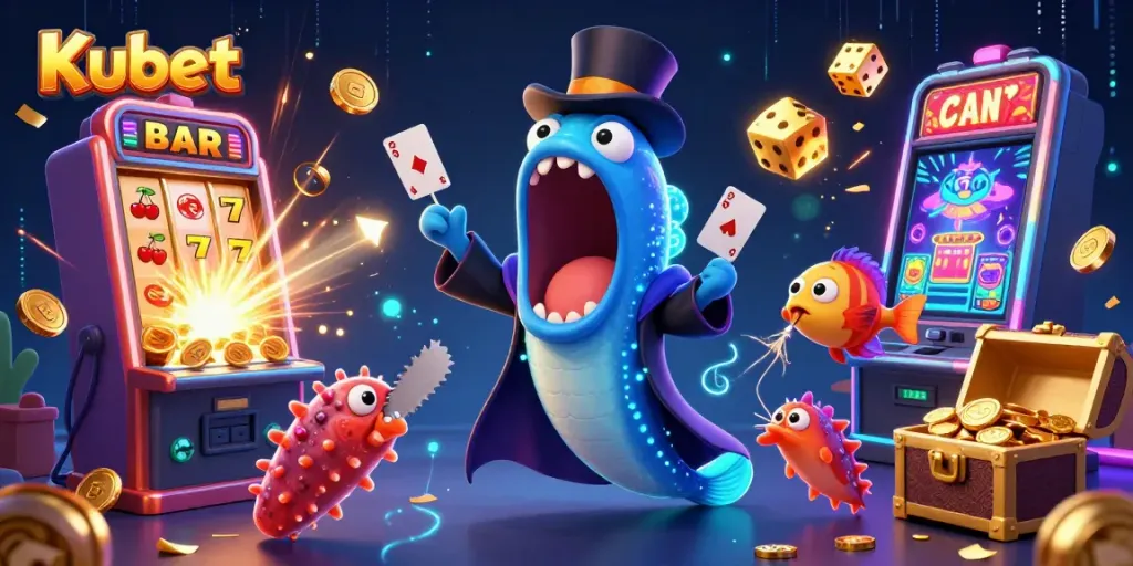 Kubet captivates with vibrant card tricks in a magical 3D casino scene