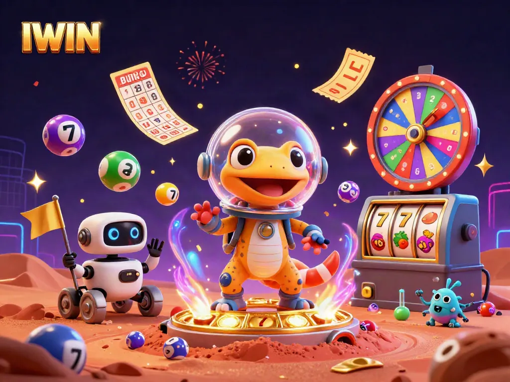 IWIN gamers discover hidden treasures with vibrant slots and lottery in a vibrant casino scene.