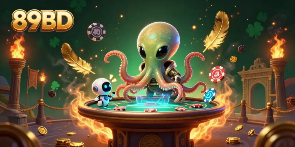 Experience thrilling poker action at 89BD with an alien octopus and robotic companion.