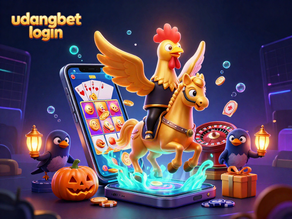 Experience udangbet login with a captivating 3D casino scene featuring vibrant symbols and characters.
