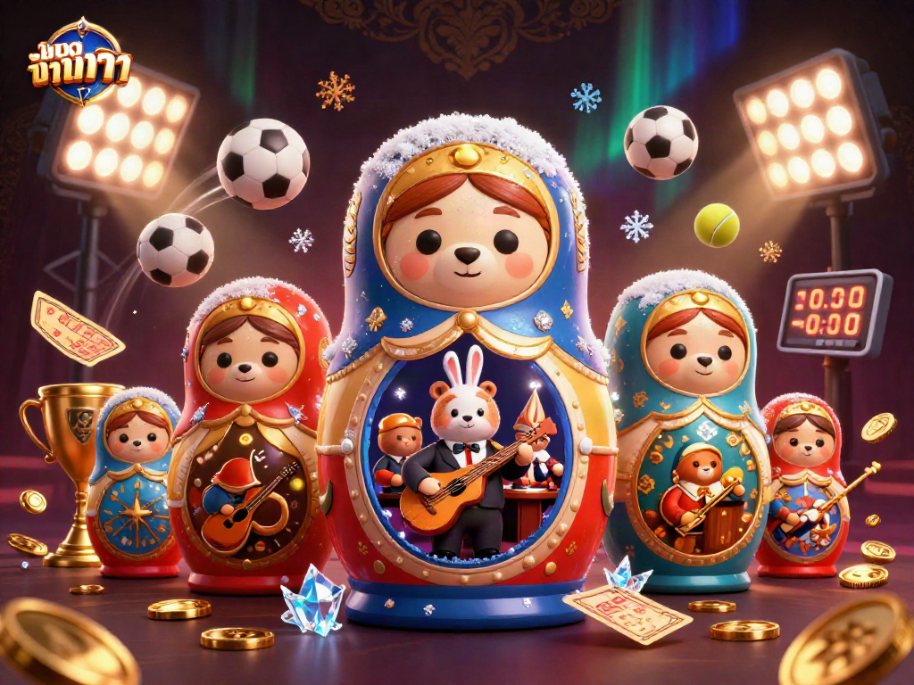 Experience the thrill of แทงบาคาร่า with vibrant casino elements and playful characters in a rich 3D illustration.