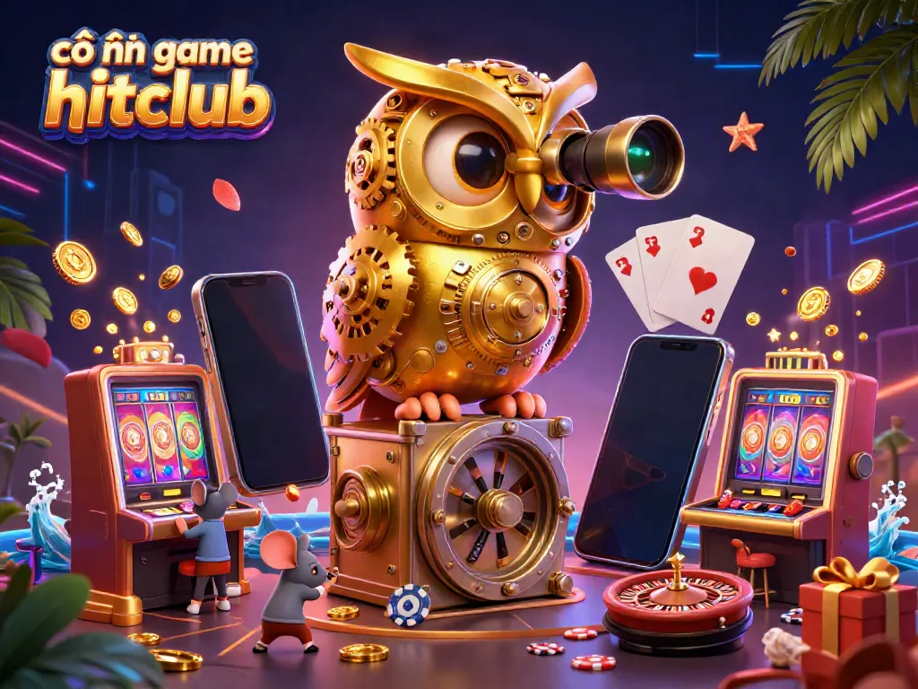 Spin and win with the vibrant scene featuring the cổng game hitclub, as golden coins and casino elements fill the dynamic illustration.