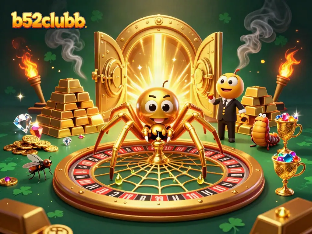 b52clubb features an enticing scene with a spider dealer and gems, enticing players to place bets.