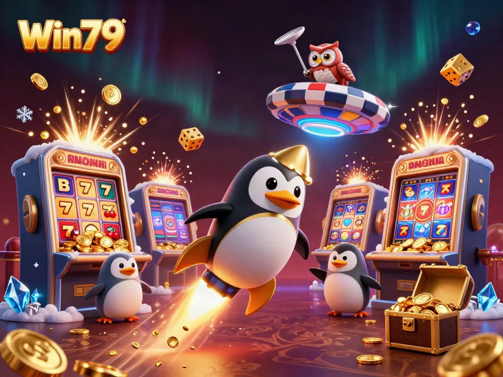 Experience explosive casino action with Win79's dynamic gaming scene featuring vibrant characters and symbols.