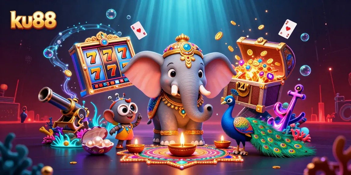 Experience a vibrant slot gaming scene with ku88's unique 3D illustration capturing excitement and color.