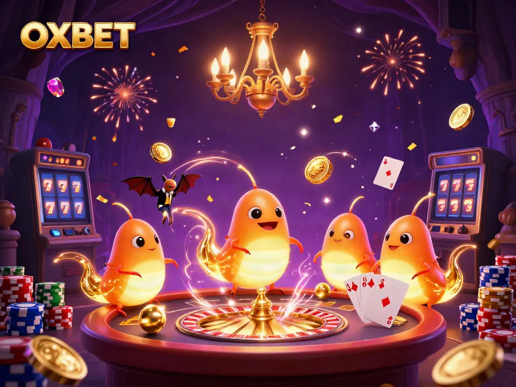 Experience the thrill of gaming at OXBET with dynamic 3D glowworms illuminating a vibrant casino atmosphere.