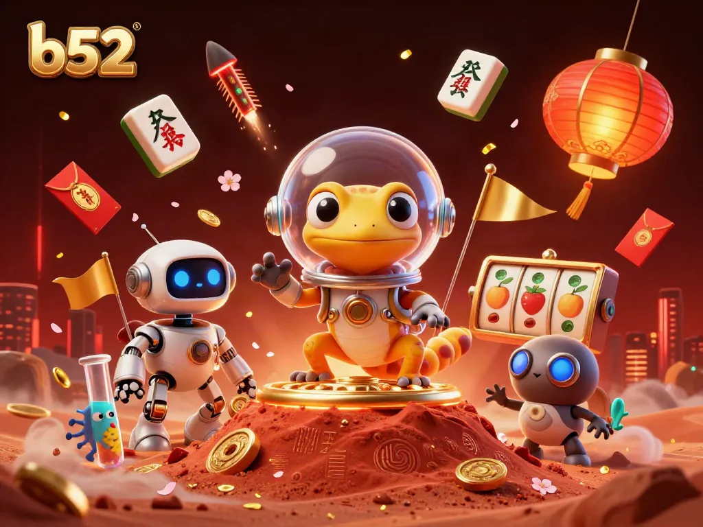 Engage with b52 at a vibrant Martian casino featuring golden treasures and dynamic gameplay elements.