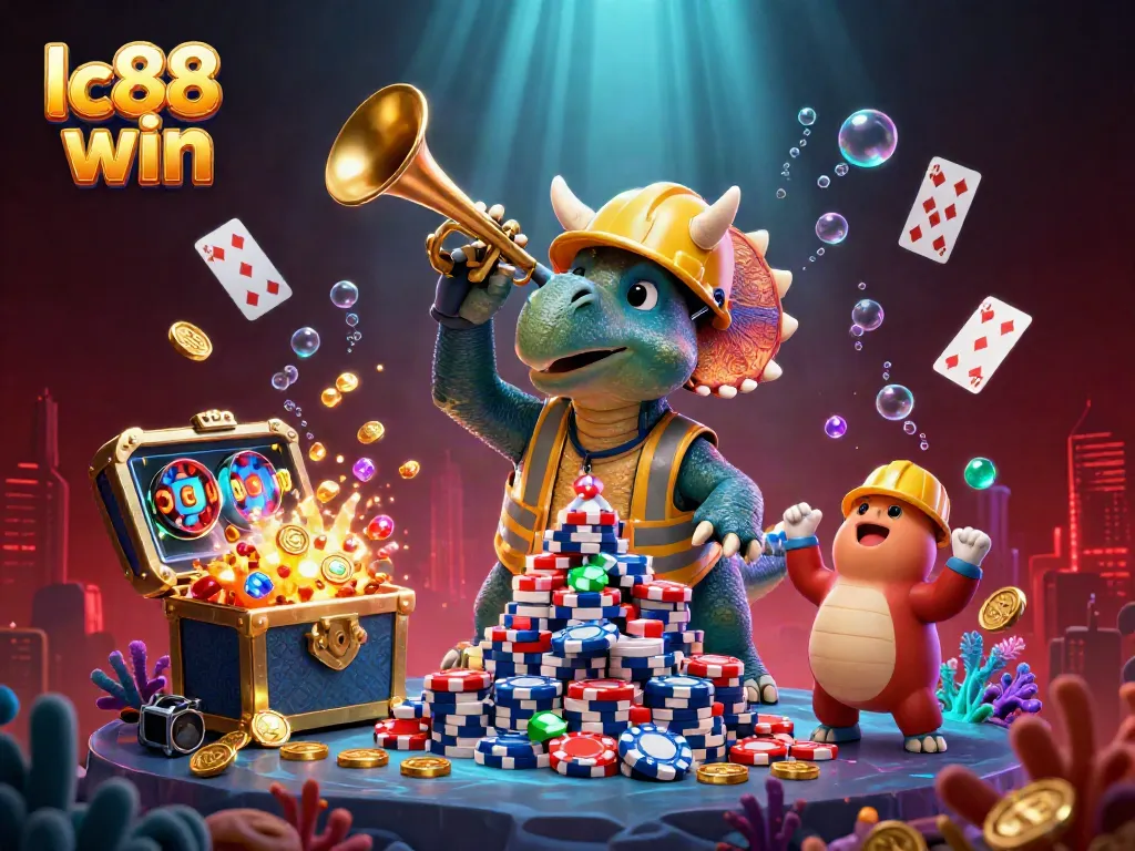 Experience lc88 win excitement with a vibrant scene of characters celebrating casino victories.
