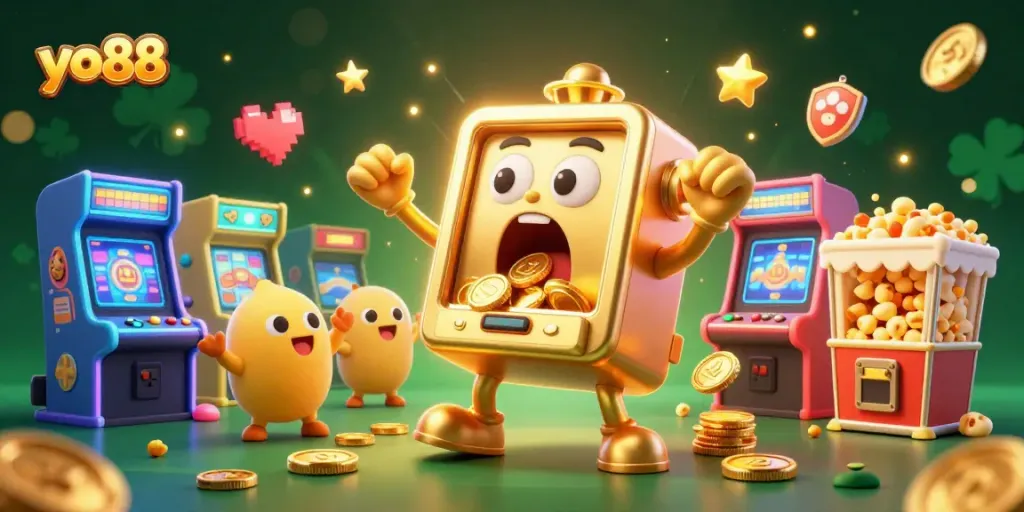 Experience yo88 with vibrant slot machines and exciting casino elements overflowing coins.