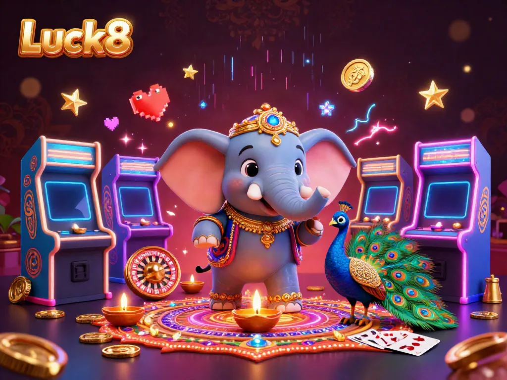 Experience the vibrant world of Luck8 featuring colorful casino elements, 3D characters, and dynamic visuals.