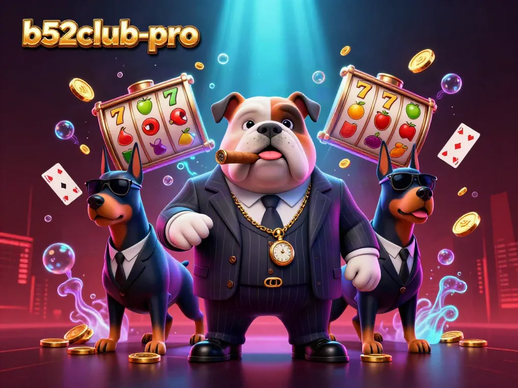 Engage with thrilling slots at b52club-pro in a vibrant casino scene featuring mafia characters.