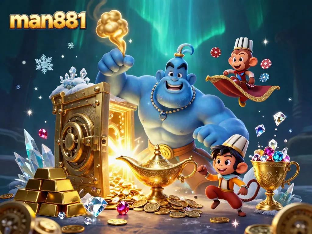 Win big at man881 with this captivating 3D casino scene bursting with treasures and adventure.