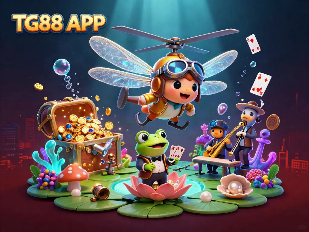 Experience the thrill with TG88 APP as you play cards at an enchanting lily pad casino.